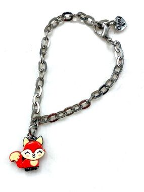 Red Fox Charm Bracelet on Silver-Tone Chain